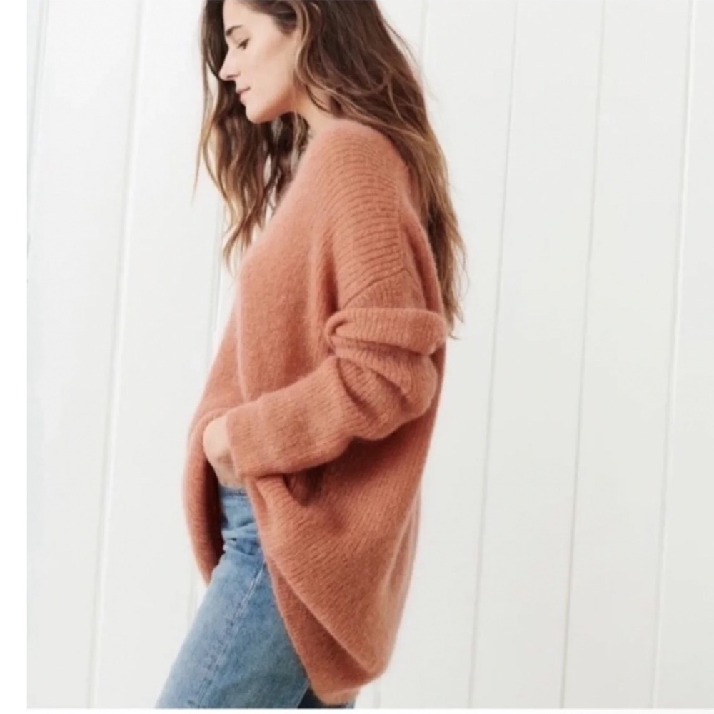 Jenni Kayne Rust pink Mohair Blend V-Neck Oversized Sweater L 477-7353-B21 - Picture 9 of 10